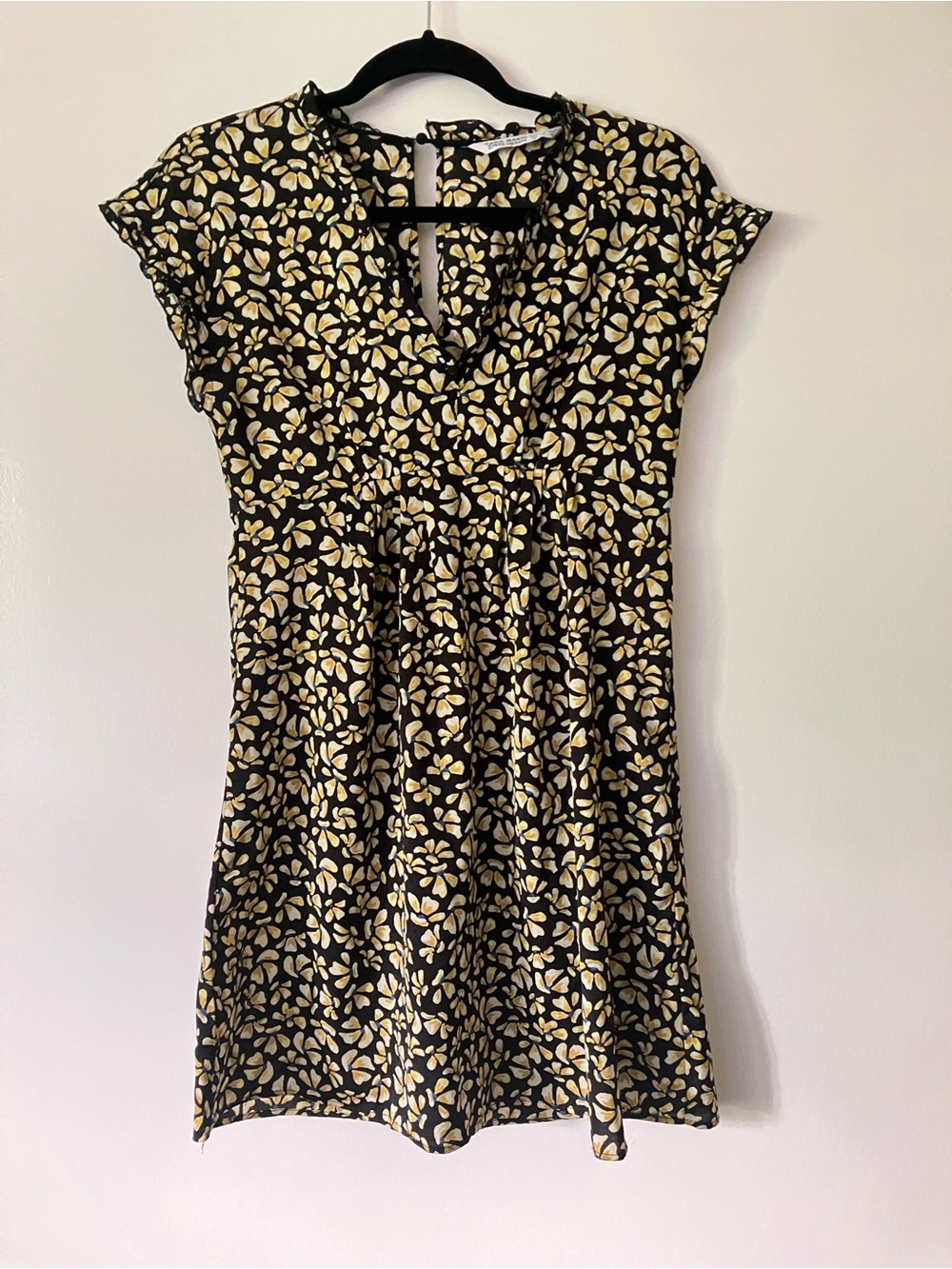 ZARA Basic Mini Dress Floral black and yellow Summer women’s size XS